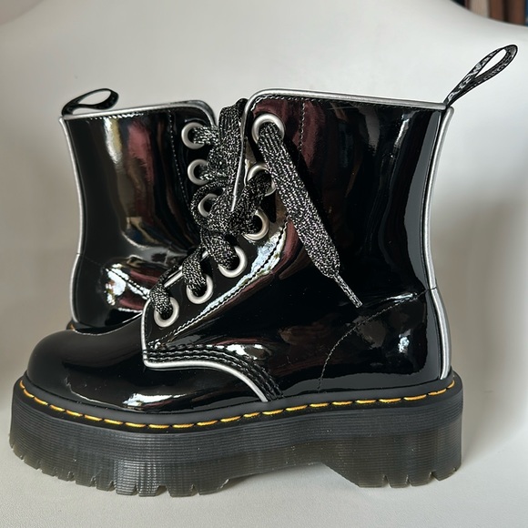 DR. MARTENS Black Patent Molly Boots - Picture 2 of 10